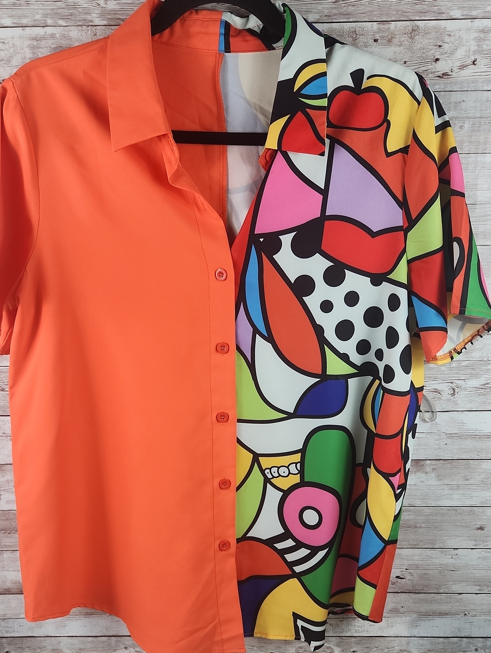 SHEIN Orange Mixed-Print Button Down Shirt